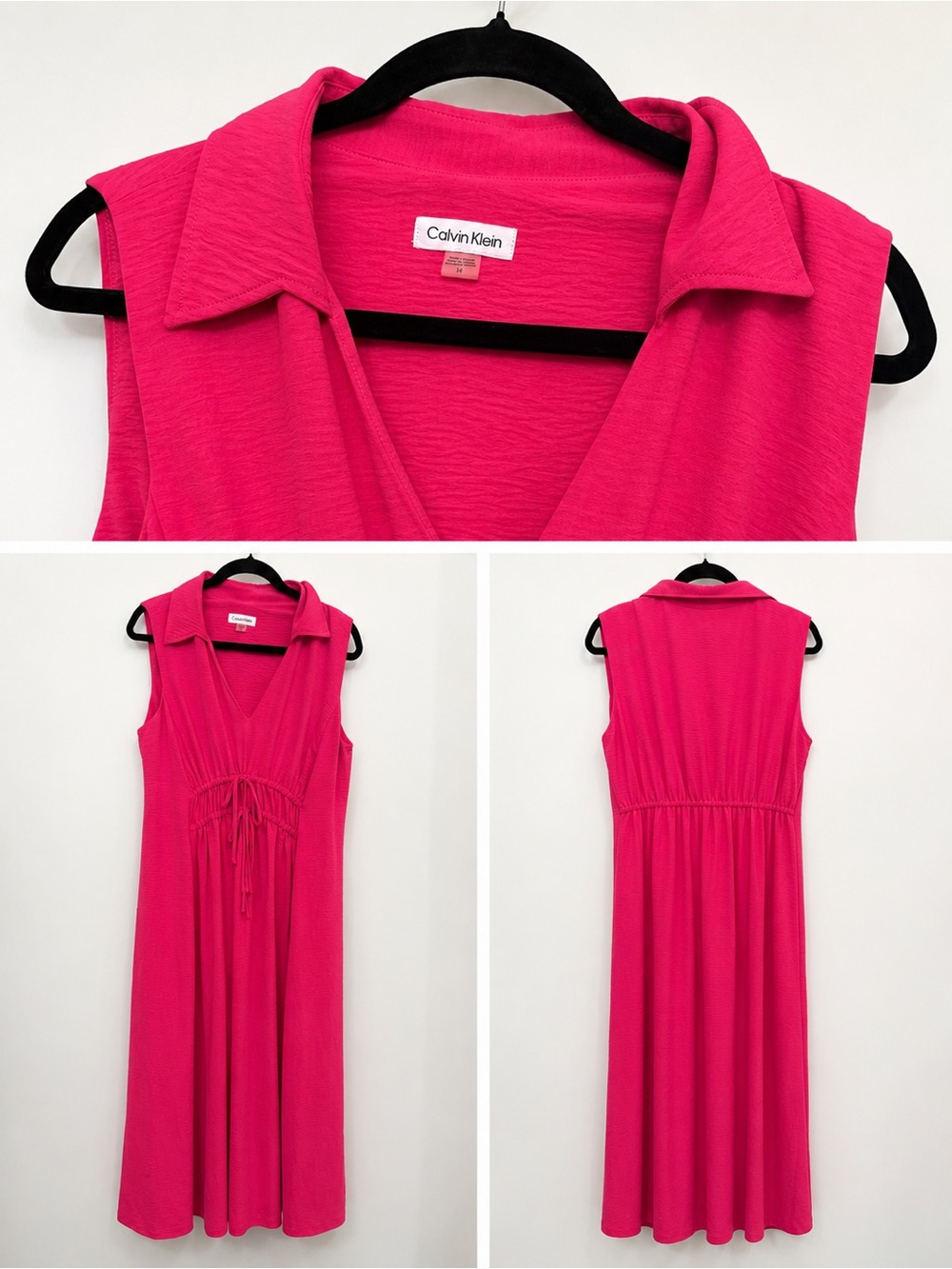 Calvin Klein Vibrant Pink Sleeveless Collared Midi Dress